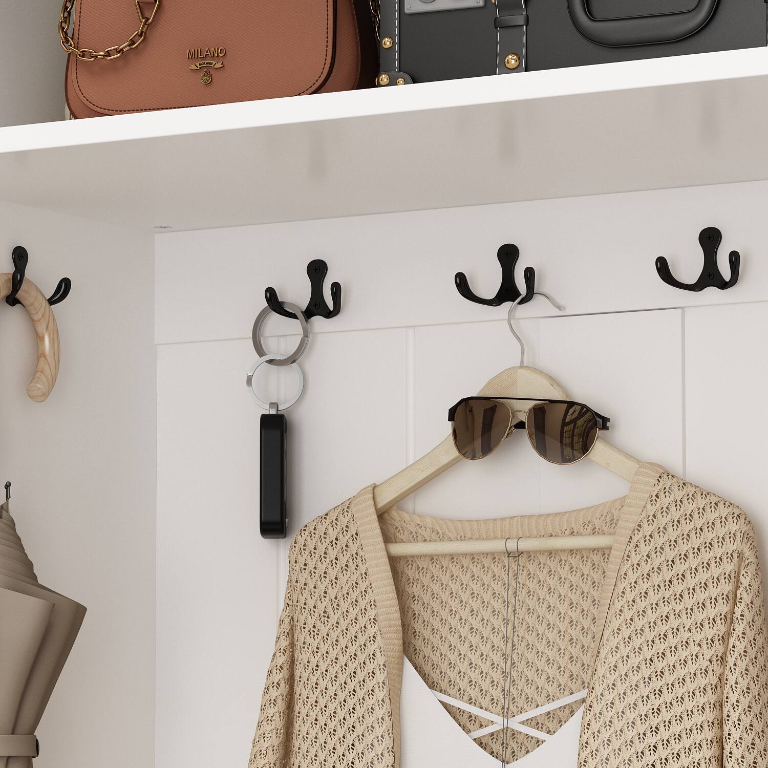 Alt View 5. FUFU&GAGA - Entryway Storage Cabinet with Coat Rack Shoe Bench and Shelves for Organized and Stylish Entry Space - White.