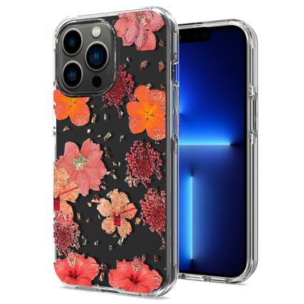 Front. Reiko - Pressed Dried Flower Design Phone Case For Iphone 13 Pro Max In Red - Red.