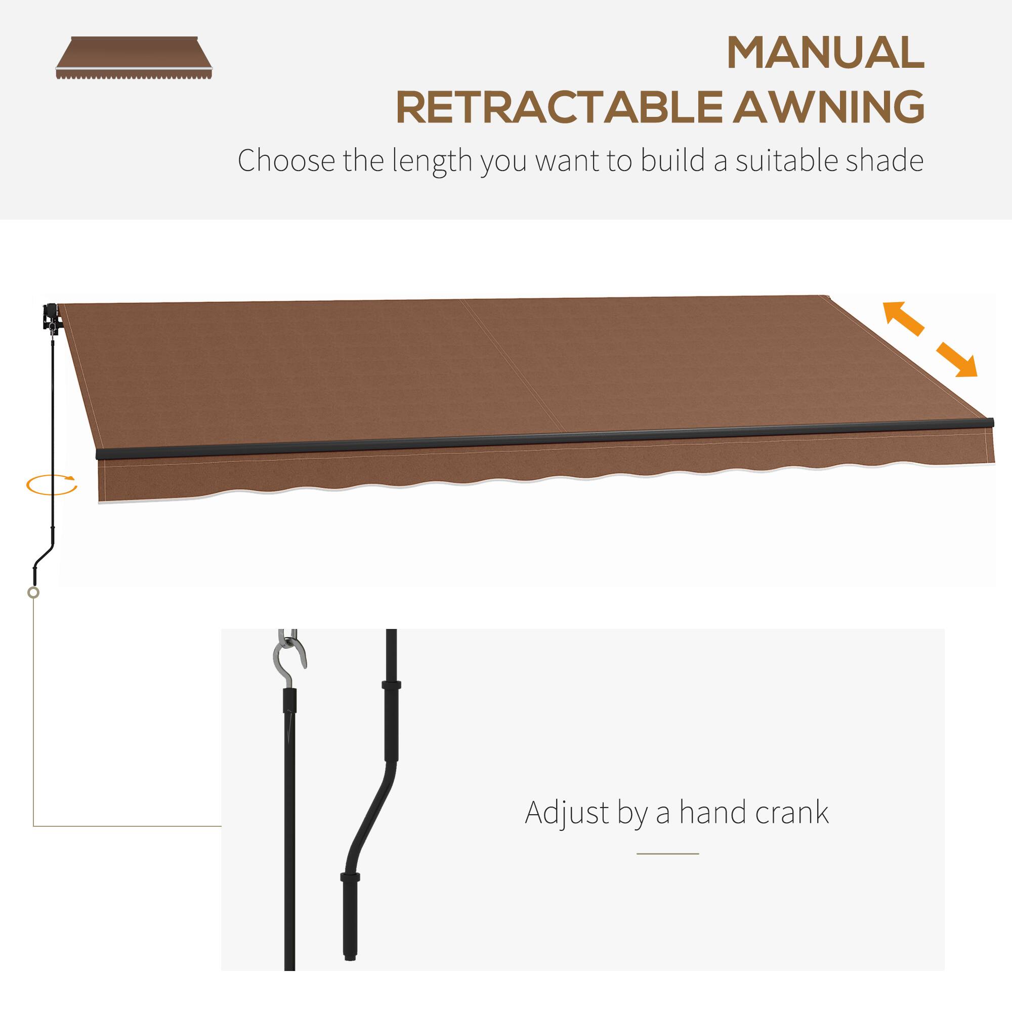 MANUAL RETRACTABLE AWNING

Choose the length you want to build a suitable shade

Adjust by a hand crank