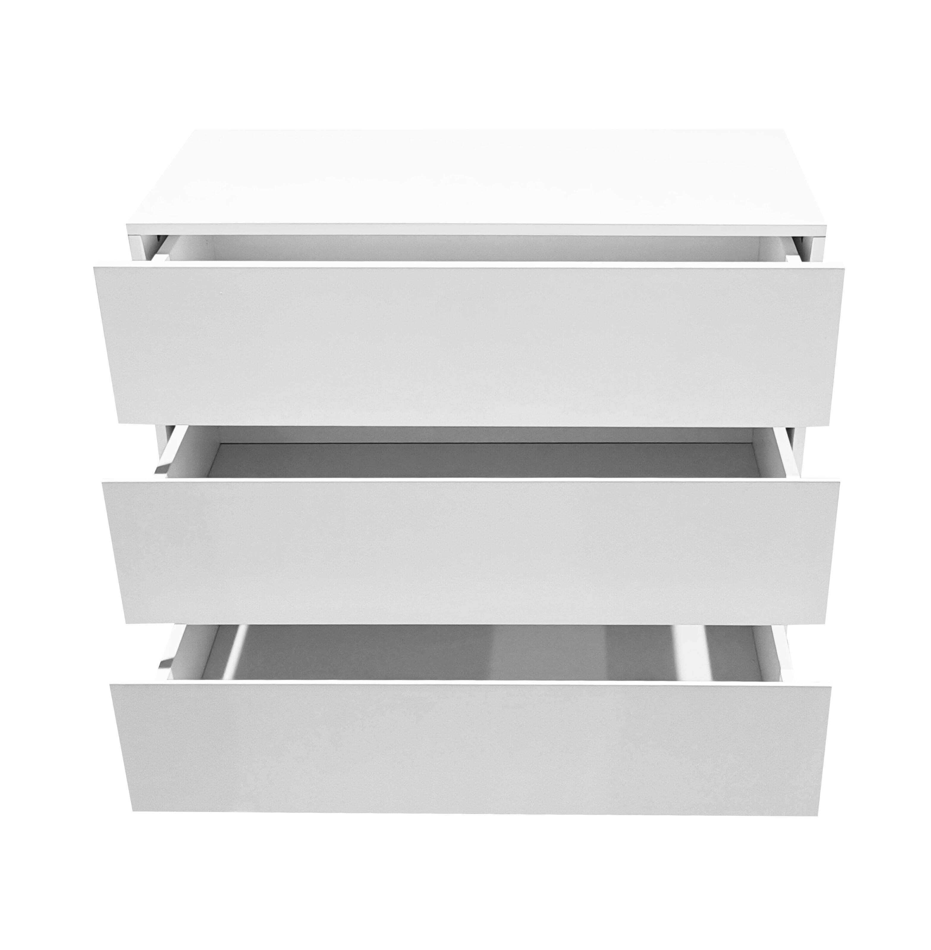 Alt View 1. Loheer - Loheer 3 Drawer White Dresser, Handle-Free Modern Storage Chest with Solid Wood Legs for Bedroom, Minimalist Cabinet - White.