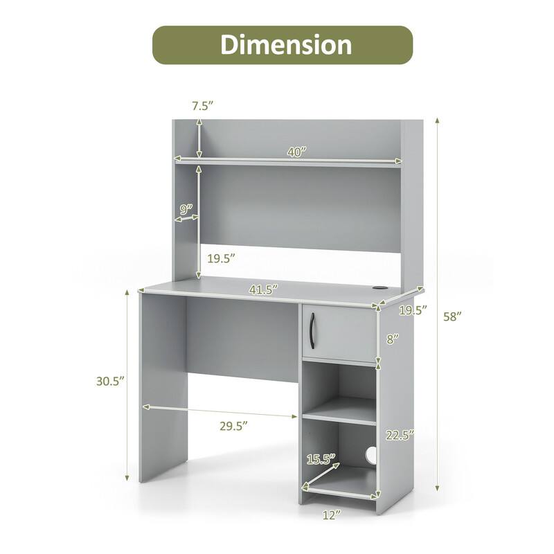 Dimension 7.5" 40" 9" 19.5" 41.5" 19.5" 58" 8" 30.5" 29.5" 22.5" 15.5" 12"