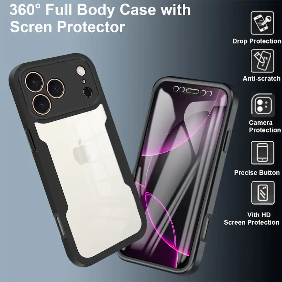 Dteck for Apple iPhone 17 Pro Max Rugged Case,Slim Full Body Clear Back ...