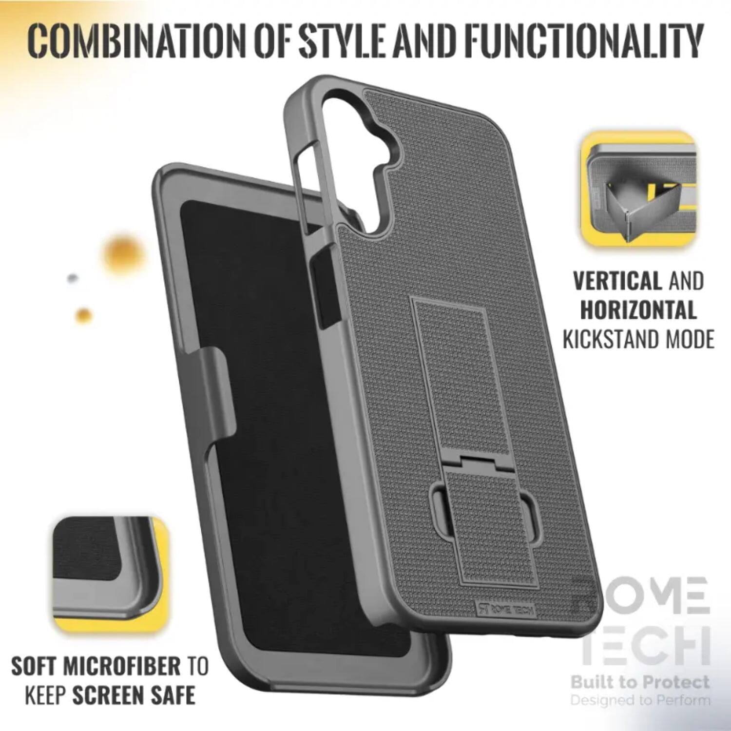 COMBINATION OF STYLE AND FUNCTIONALITY

VERTICAL AND HORIZONTAL KICKSTAND MODE

SOFT MICROFIBER TO KEEP SCREEN SAFE

Built to Protect
Designed to Perform