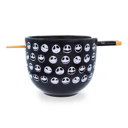 Front. Disney - Disney The Nightmare Before Christmas Jack 20-Ounce Ramen Bowl with Chopsticks - Black.