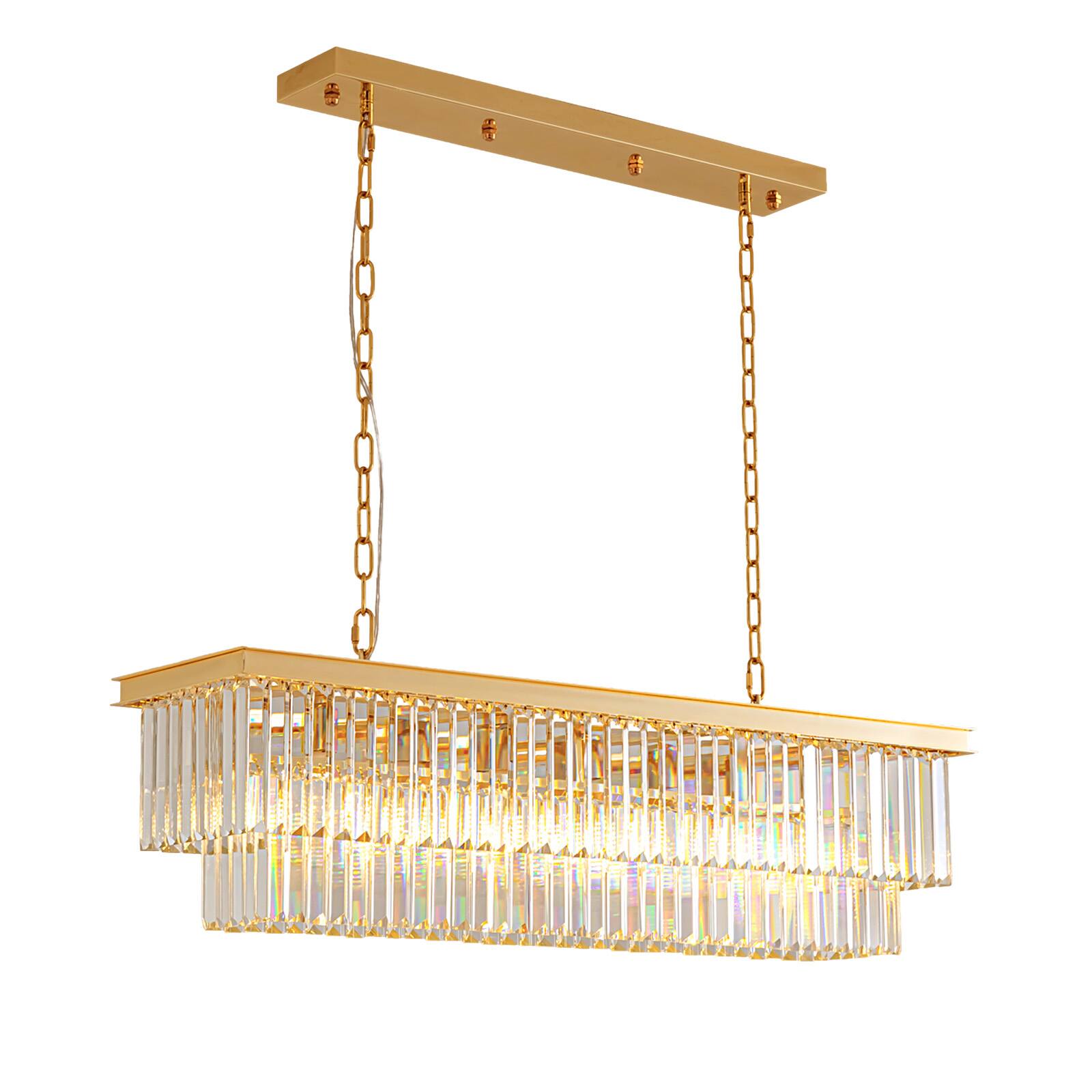 Alt View 9. Siljoy - 40-inch 7 Light Gold Crystal Linear Chandelier with Adjustable Chain for Dining Room and Kitchen Island - Gold.