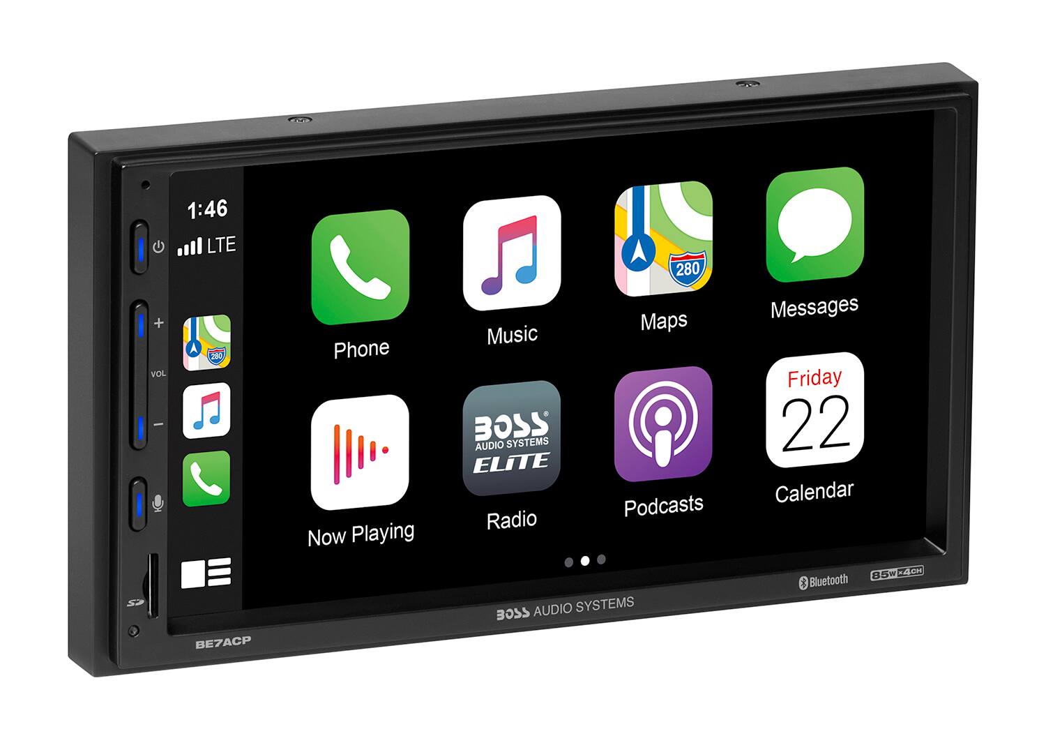 Angle. BOSS Audio - BOSS Audio Systems Elite BE7ACP-C  Double Din CarPlay & Android Auto with 7” LCD Car Radio with Backup Camera - Black.