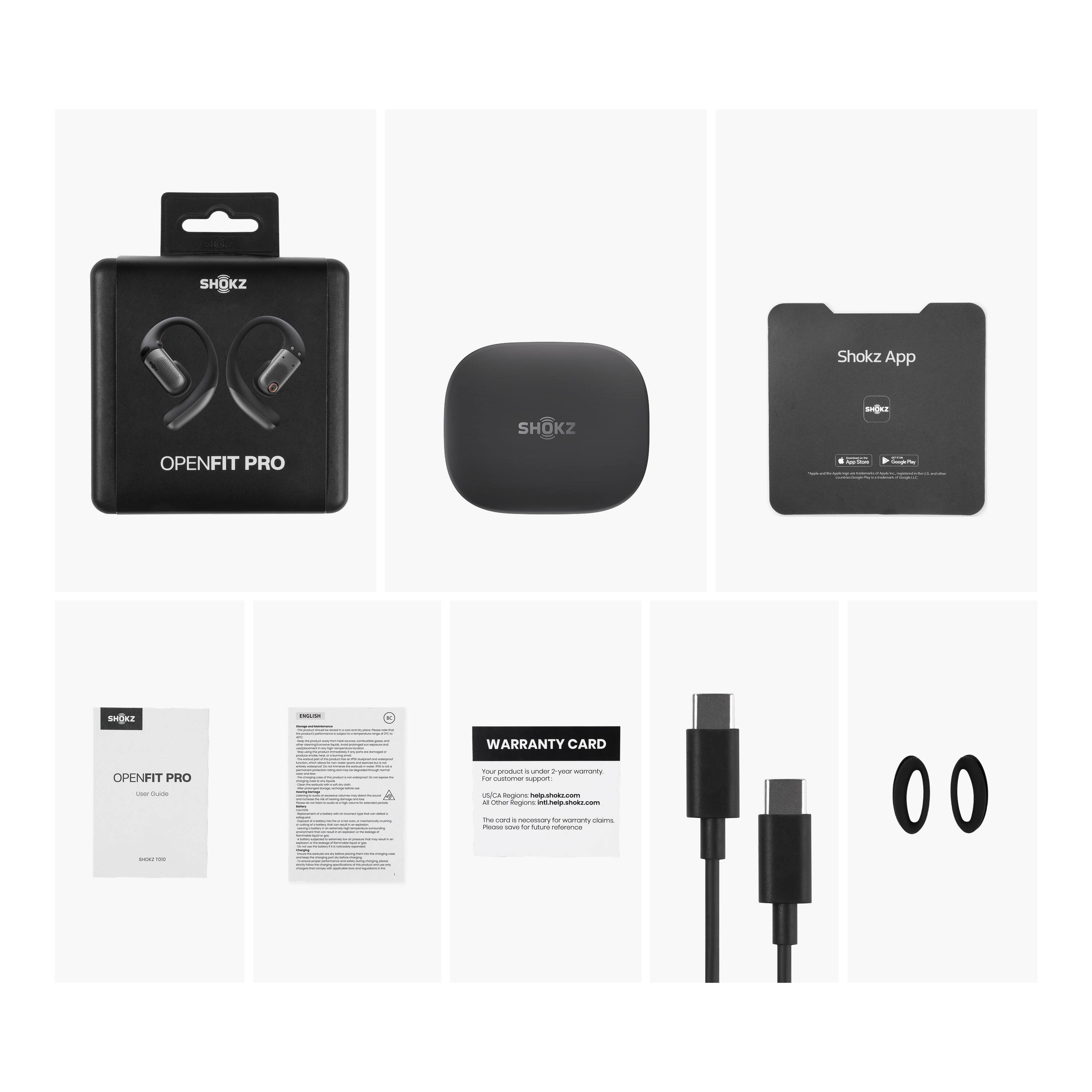 SHOKZ Shokz App SHOKZ - OE OPENFIT PRO  
- od: - T WARRANTY CARD - F oke - - + - - C  
UCA Suglora hwts.com - - degaore - 21 - - - - - - - - i - - o - 00