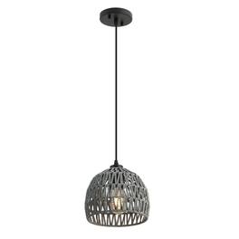 Jonathan Y - Campana 8.25" 1-Light Bohemian Modern Woven Rope/Iron LED Pendant - Gray