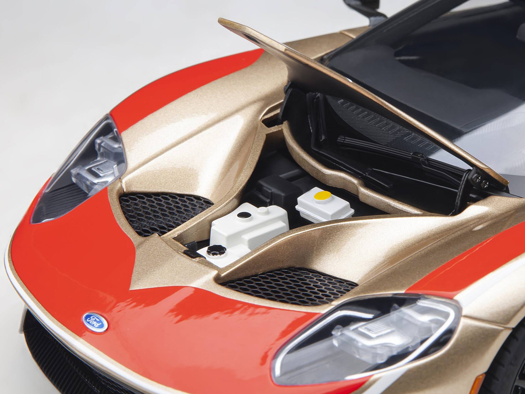 Alt View 2. Autoart - Ford GT Heritage Edition #5 "Holman Moody" Gold Metallic with Red and White Graphics 1/18 Model Car by Autoart.
