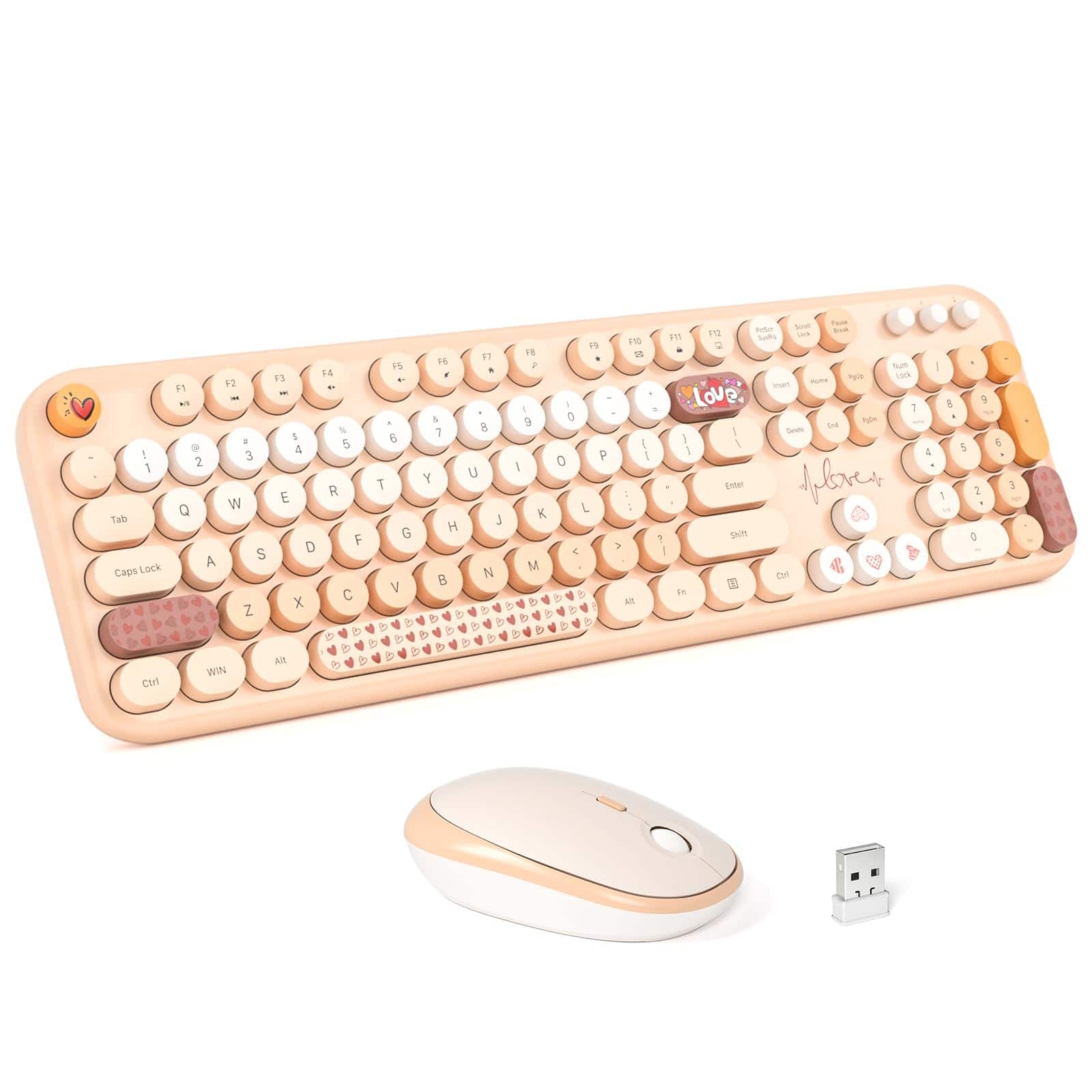 Stamp n Camp - Wireless And Mouse Combo - Pink Full-sized Plug Play Colorful Silence Keycap Keyboards With Usb-a Receiver For Laptop - Pale Coffee