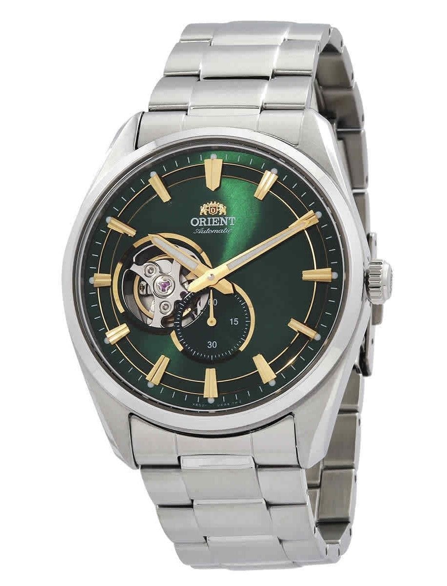 Orient - Contemporary Stainless Steel Open Heart Green Dial Automatic RA-AR0008E10B Men's Watch - Silver and Green