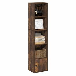 Furinno - LUDER Book Shelf, 5-Tier Bookshelf with Open Shelf, Standing Bookcase with 1 Door Cabinet, 9.3 x 12 x 52 - Amber Pine