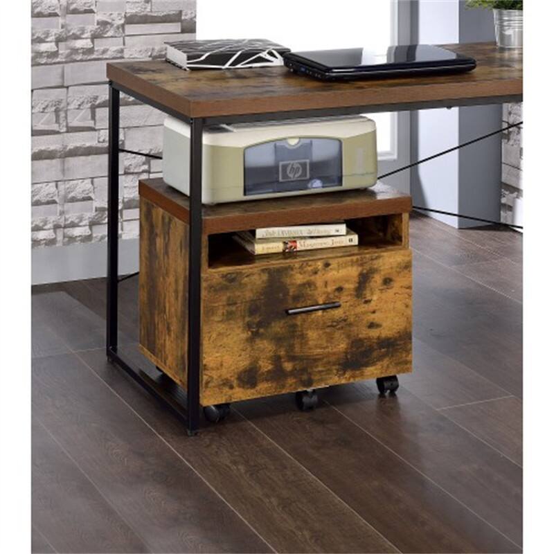 Alt View 1. HTUTWOO - File Cabinet - Weathered Oak Wooden Top with Metal Legs, Open Compartment and 1 Drawer, Lock Included, 5 Caster Wheels - Brown.