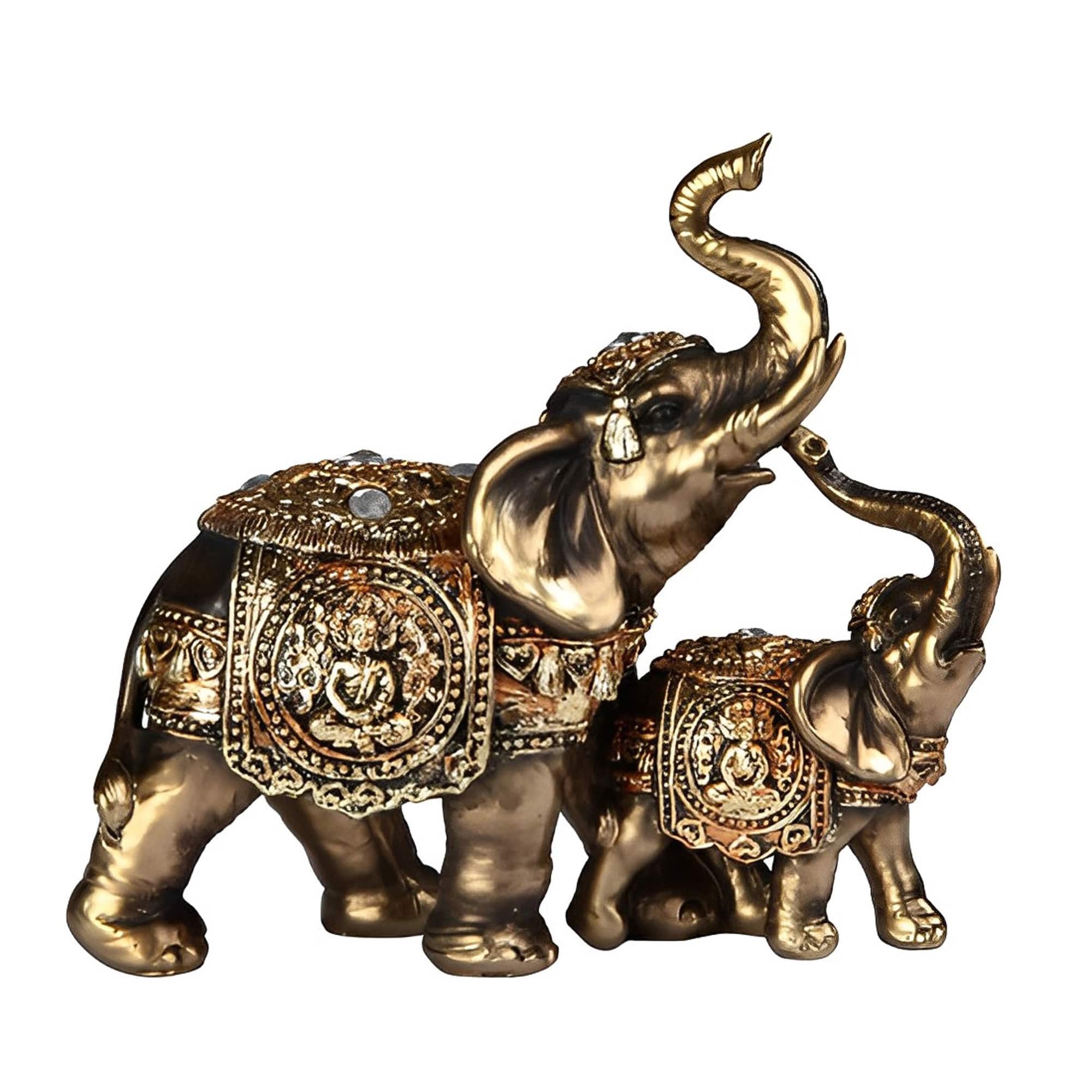FC Design - 6"W Thai Elephant and Baby with Trunk Up Figurine Statue Office Desk Tabletop Home Decor Gift - Multi-Color