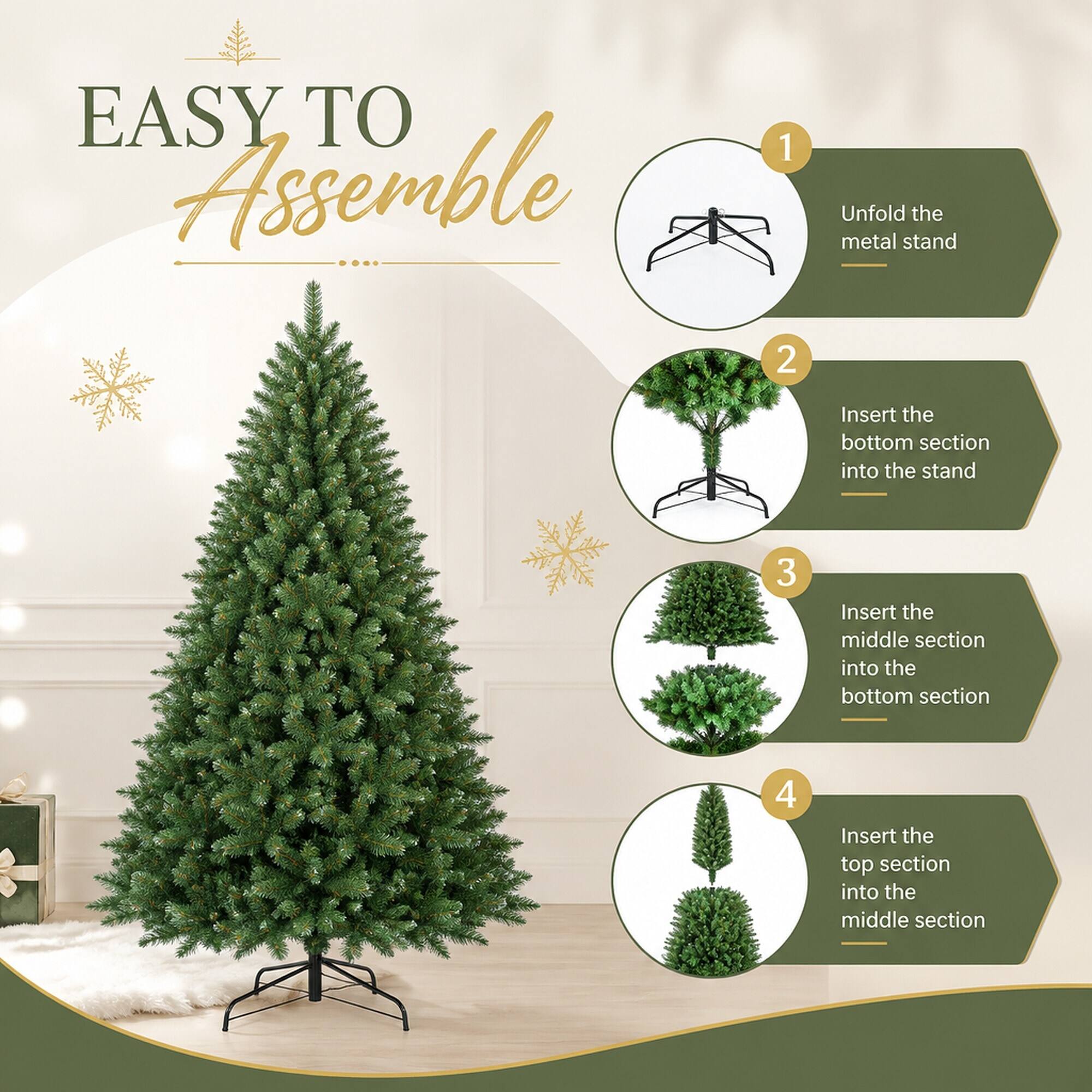 EASY TO Assemble

1. Unfold the metal stand
2. Insert the bottom section into the stand
3. Insert the middle section into the bottom section
4. Insert the top section into the middle section