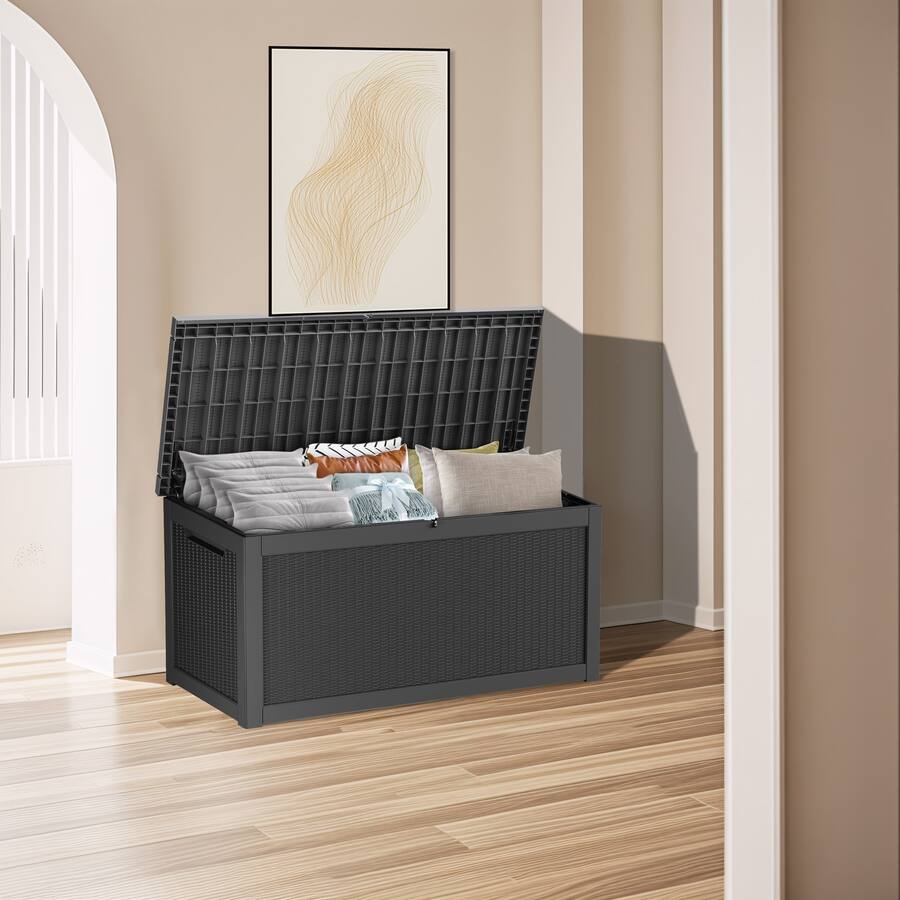 Neo 320 Litre Dark Grey Plastic Outdoor Garden Storage Box With Wooden Fence Effect