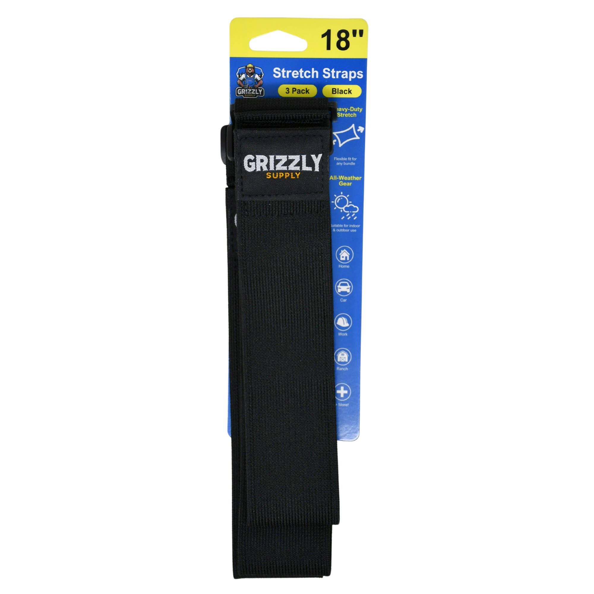 18" Stretch Straps GRIZZLY 3 Pack Black avy-Duity Stretch - GRIZZLY - SUPPLY - Weather Gear - Hae -