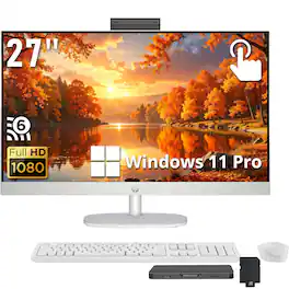 HP - 27'' FHD Touchscreen All-in-One Desktop,Intel Utral 7 225U,64GB DDR5,4TB SSD+1TB Docking Station,Win 11 Pro - White