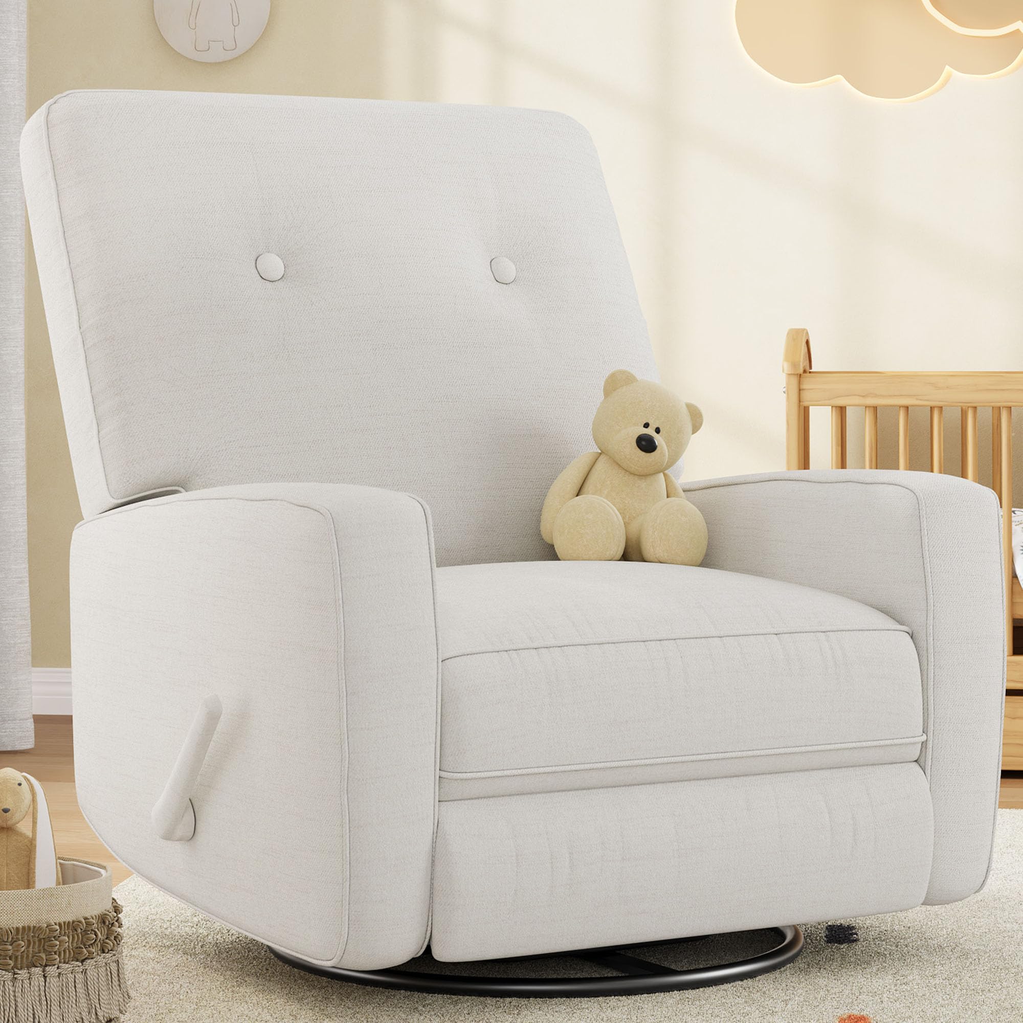 Front. Acekool - 360° Swivel Rocker Recliner, Corduroy Mamual Recliner Chair for Nursery, Living Room, Bedroom & Small Spaces - White-Linen.