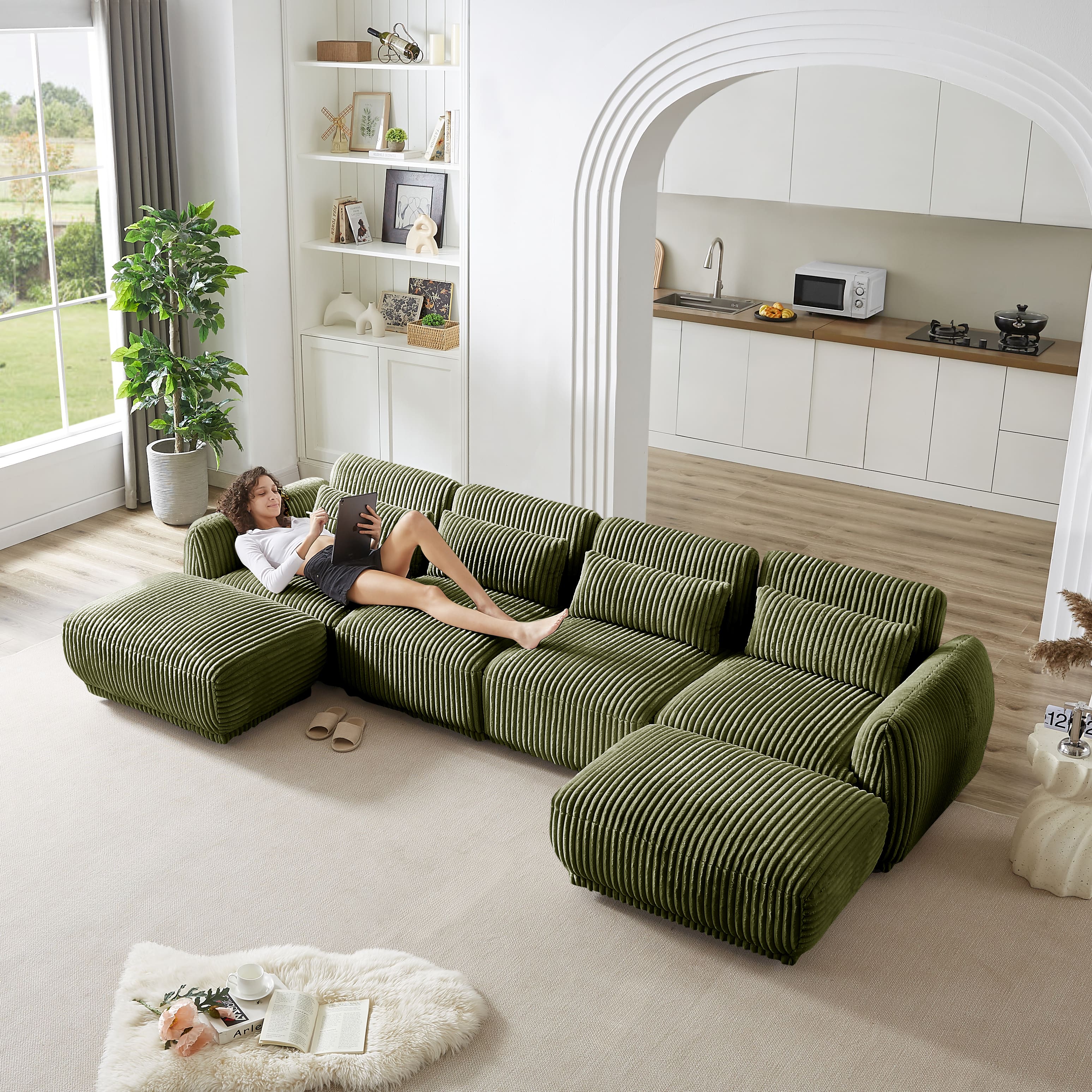 Electra Tech Xpress - Sectional Sofa Couch,Convertible U Shaped Sectional for Living Room,Modular L Shaped Couch with Removable Ottoman - Green
