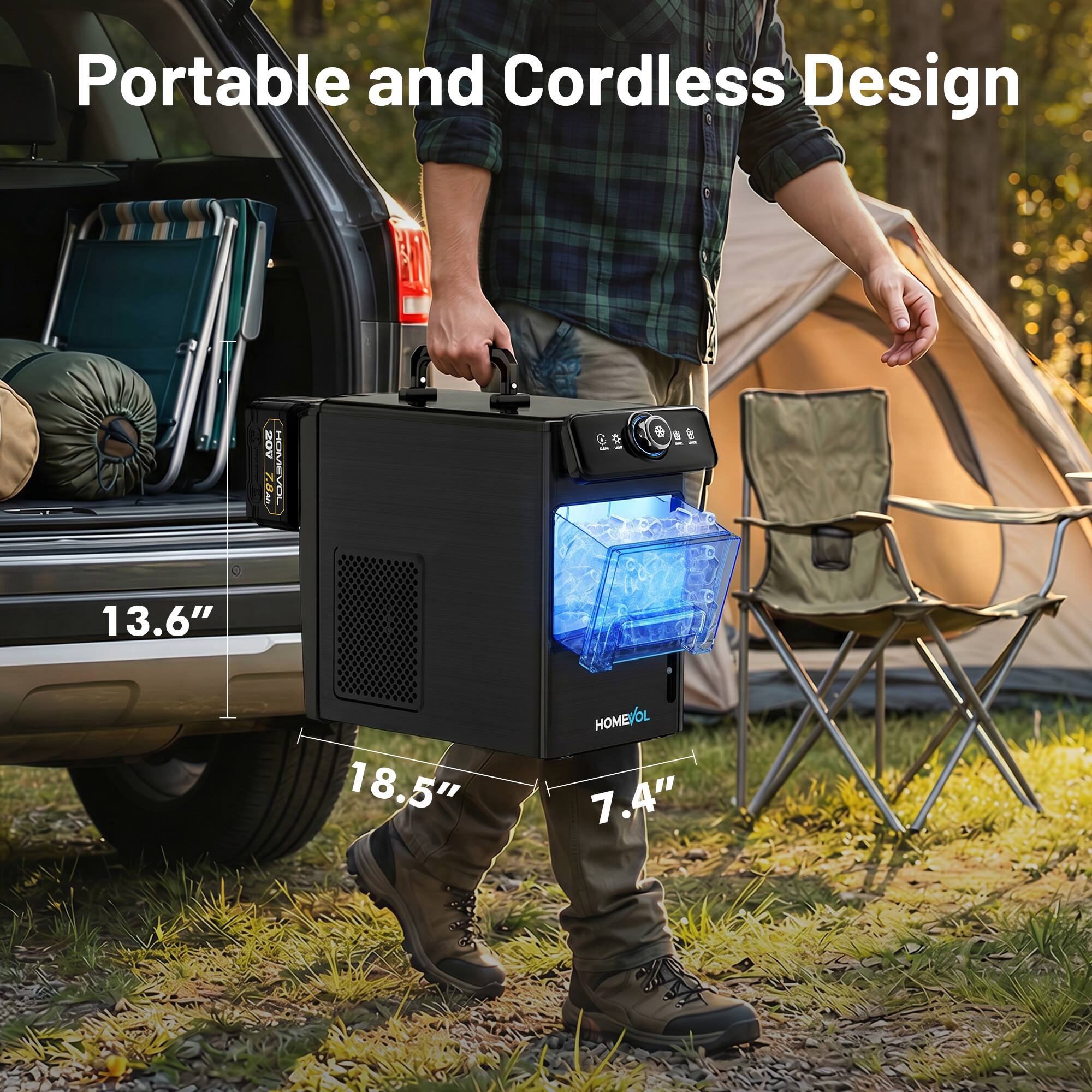 Portable and Cordless Design  
20V  
13.6" x 18.5" x 7.4"  
HOMEYOL