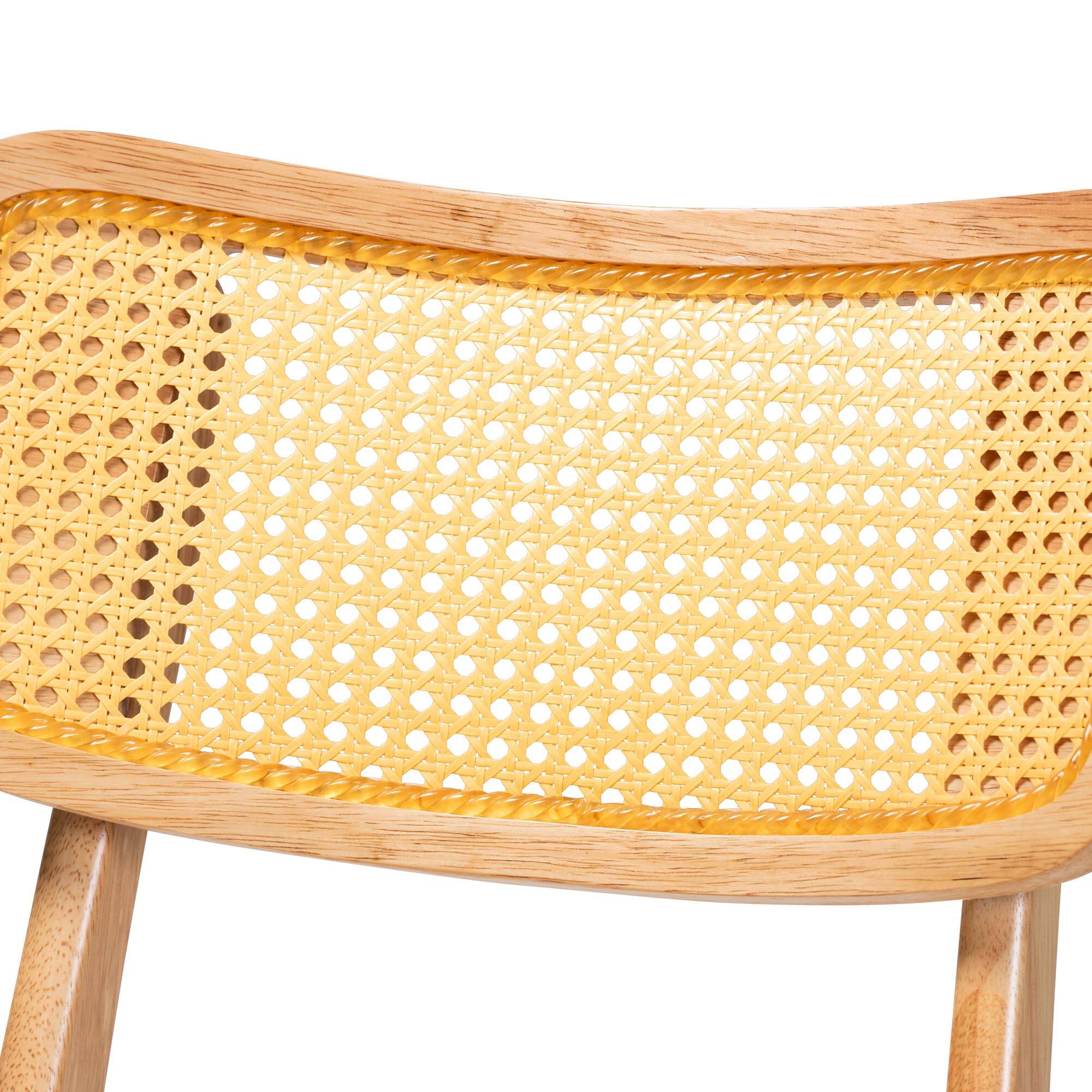 Back. Baxton Studio - Tadeo Mid-Century Modern Oak Finished Wood and Rattan 2-Piece Dining Chair Set - Oak Brown/Light Brown.