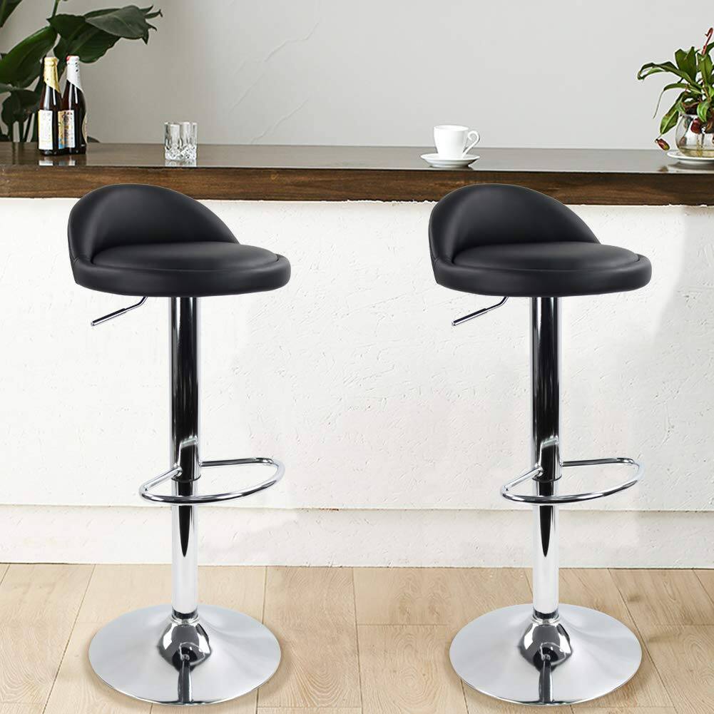 Left. JETRANSPORT - Pu Leather Round Bar Stool With Rest Height Adjustable Swivel Pub Chair Home Kitchen Stools Backless - Black.