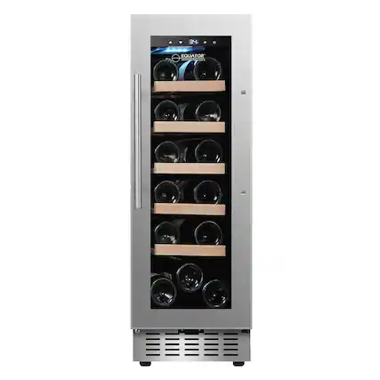 Front. Equator - Equator 11 inch 18-Bottle Wine Cooler, Refrigerator Built-In/Freestanding, 41°F−71.6°F Range, 7-Color LED, Alarm, 110 V - Stainless Steel.