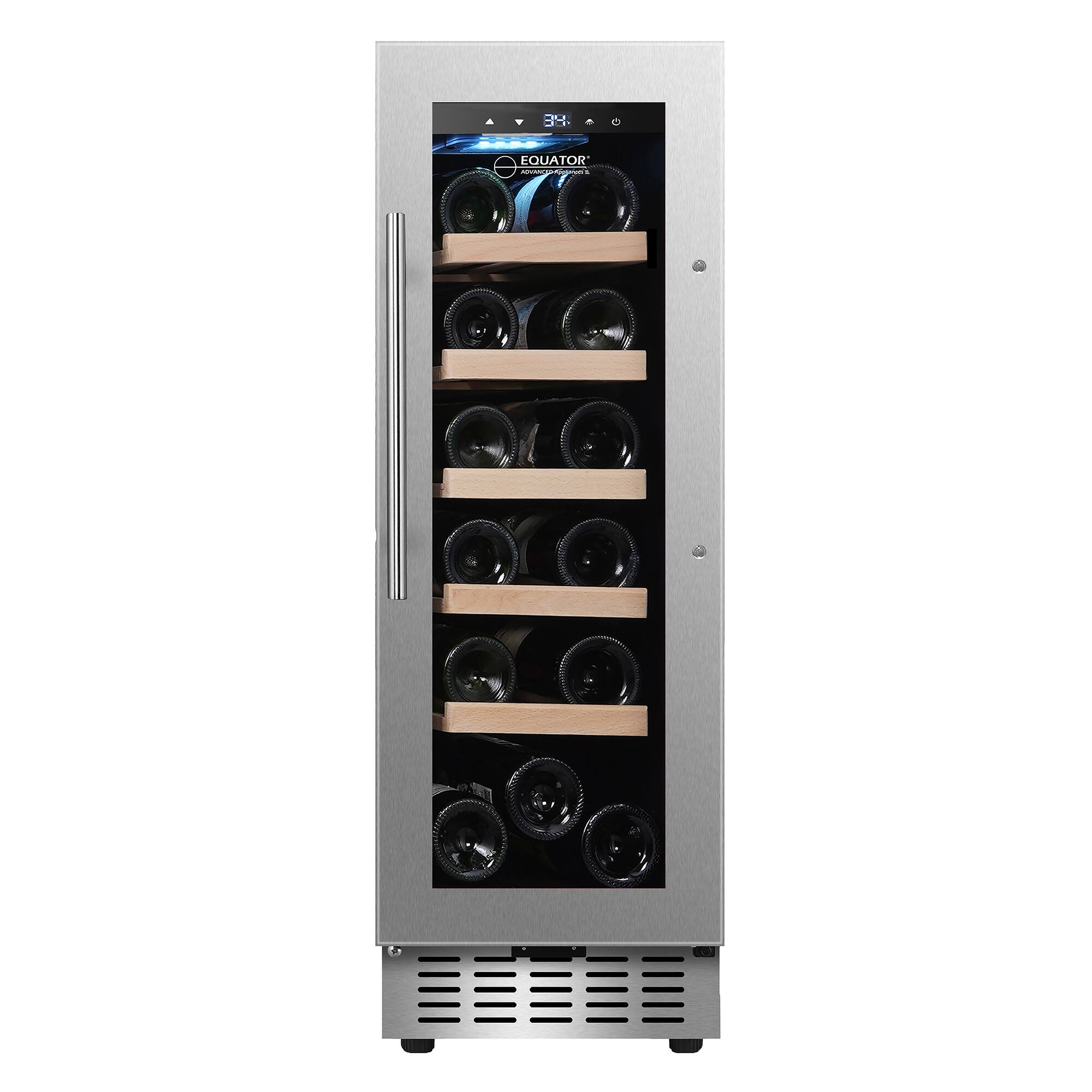 Front. Equator - Equator 11 inch 18-Bottle Wine Cooler, Refrigerator Built-In/Freestanding, 41°F−71.6°F Range, 7-Color LED, Alarm, 110 V - Stainless Steel.