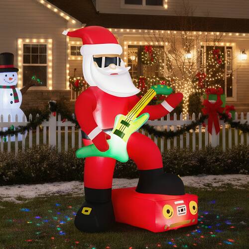Alt View 8. Winado - 7.5 FT Tall Christmas Black Santa Playing Electric Guitar Inflatable Decoration for Outdoor Air Blown Holiday - Red.