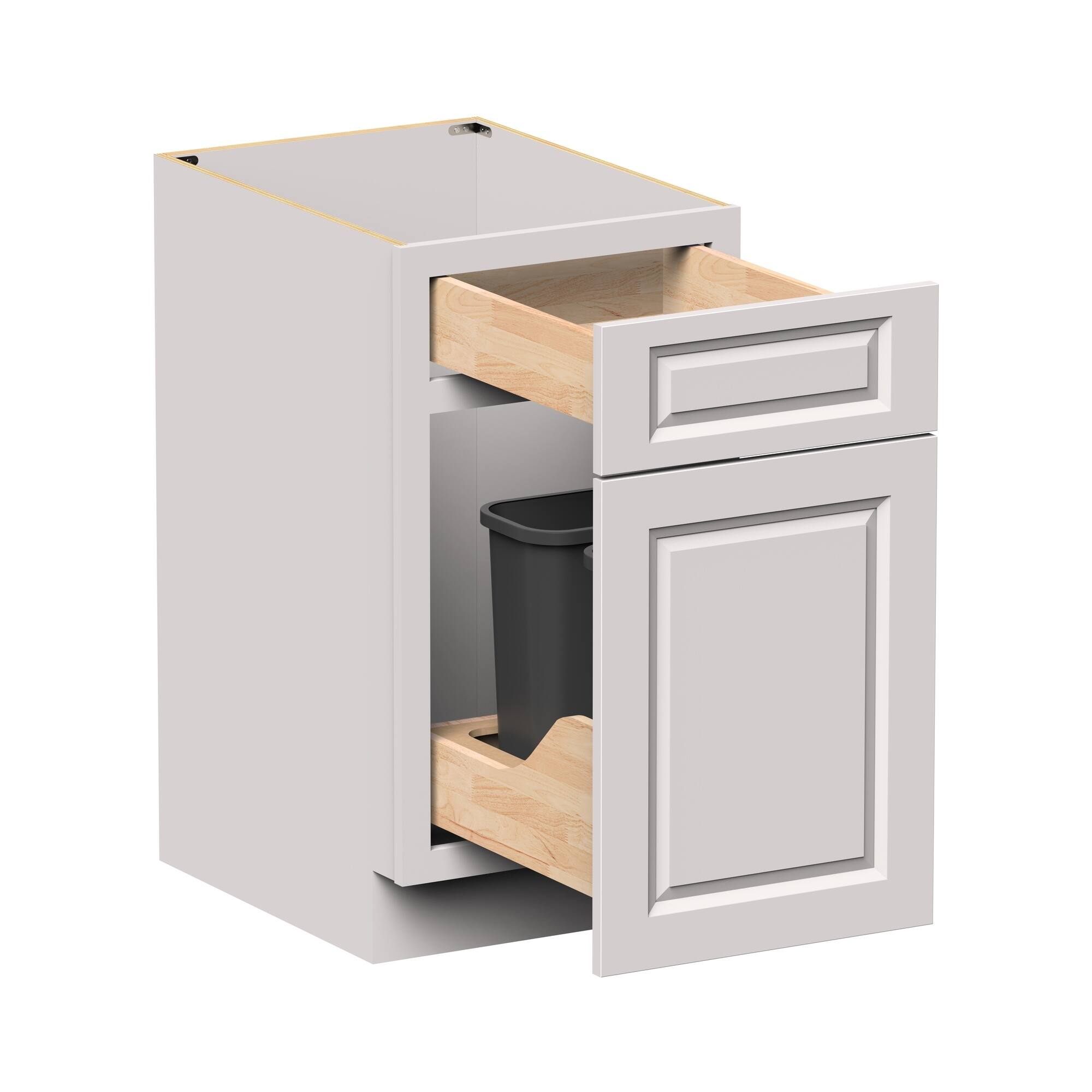 Front. Boyel Living - 18-in W x 34.5-in H x 24-in D Shaker Pull-Out Waste Basket Kitchen Base Cabinet - Glacier White.