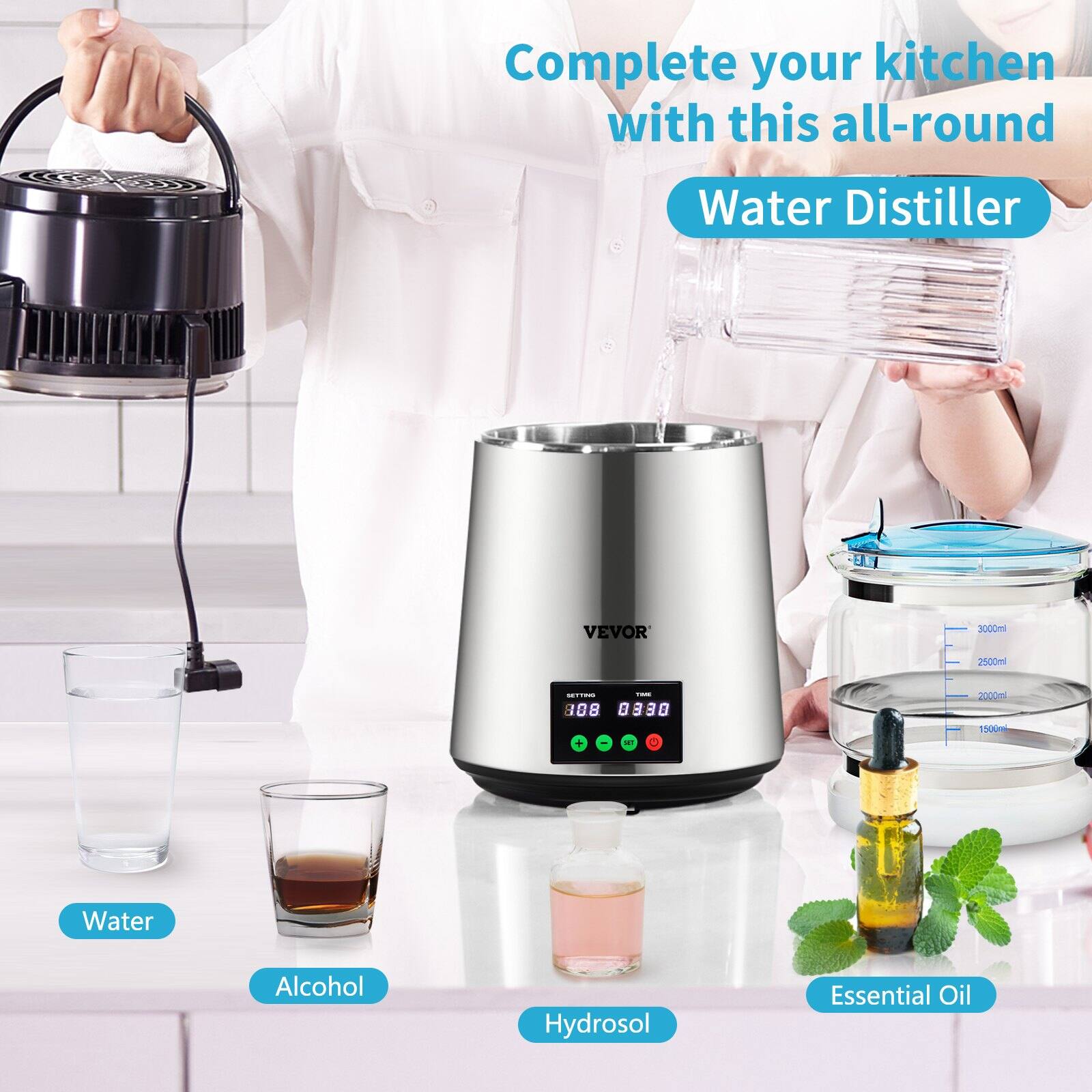 Complete your kitchen with this all-round Water Distiller

- Water
- Alcohol
- Hydrosol
- Essential Oil