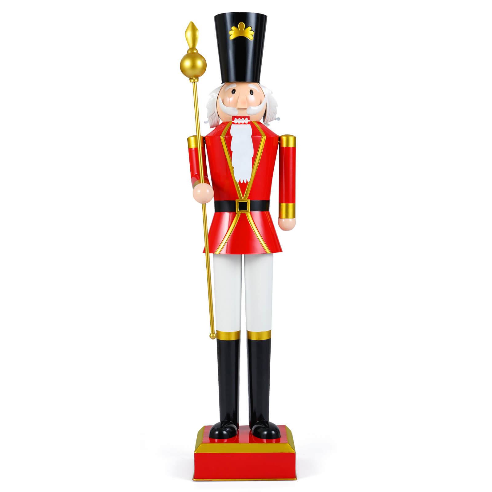Costway - 4' Christmas Nutcracker with High Hat & Beautiful Scepter, Uniform & Boots for Yard - Black+Red
