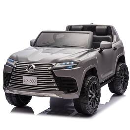 BreeBe - Licensed LEXUS LX600 24V Kids Ride-On Car 2-Seater 2WD, Parents Control, Bluetooth, Music, Adjustable Speed - Gray