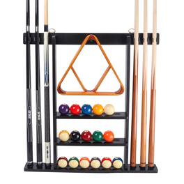 GSE Games & Sports Expert - Wood 6 Wall Pool Cue Rack with Metal Hook, Billiard Pool Cue Rack Only, Wall Mount Rack - Black