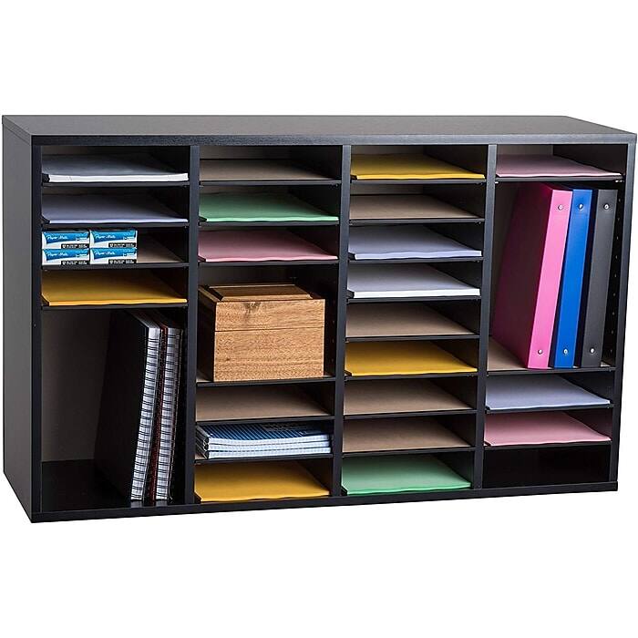 Alt View 9. AdirOffice - Wood Adjustable 36 Compartment Literature File Organizer, 11.8”D x 39.3”W x 23.9”H - Black.