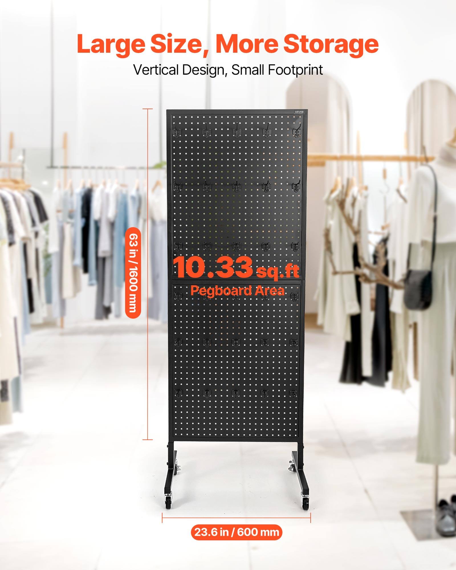 Large Size, More Storage, Vertical Design, Small Footprint - 63 in / 1600 mm, 10.33 sq.ft Pegboard Area, 23.6 in / 600 mm