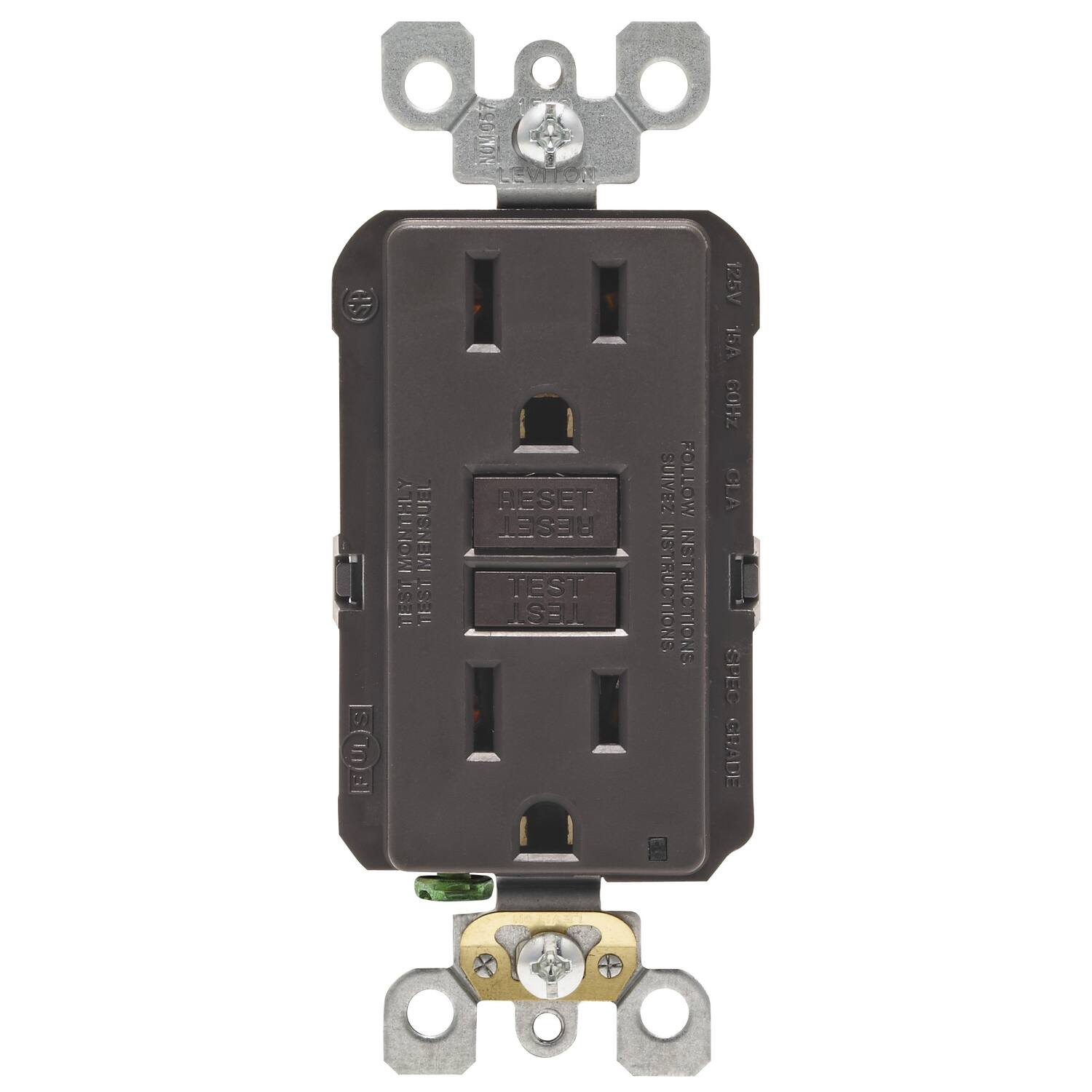 Leviton - SmartlockPro 15 amps 125 V Duplex GFCI Outlet 5-15R 1 pk - Brown