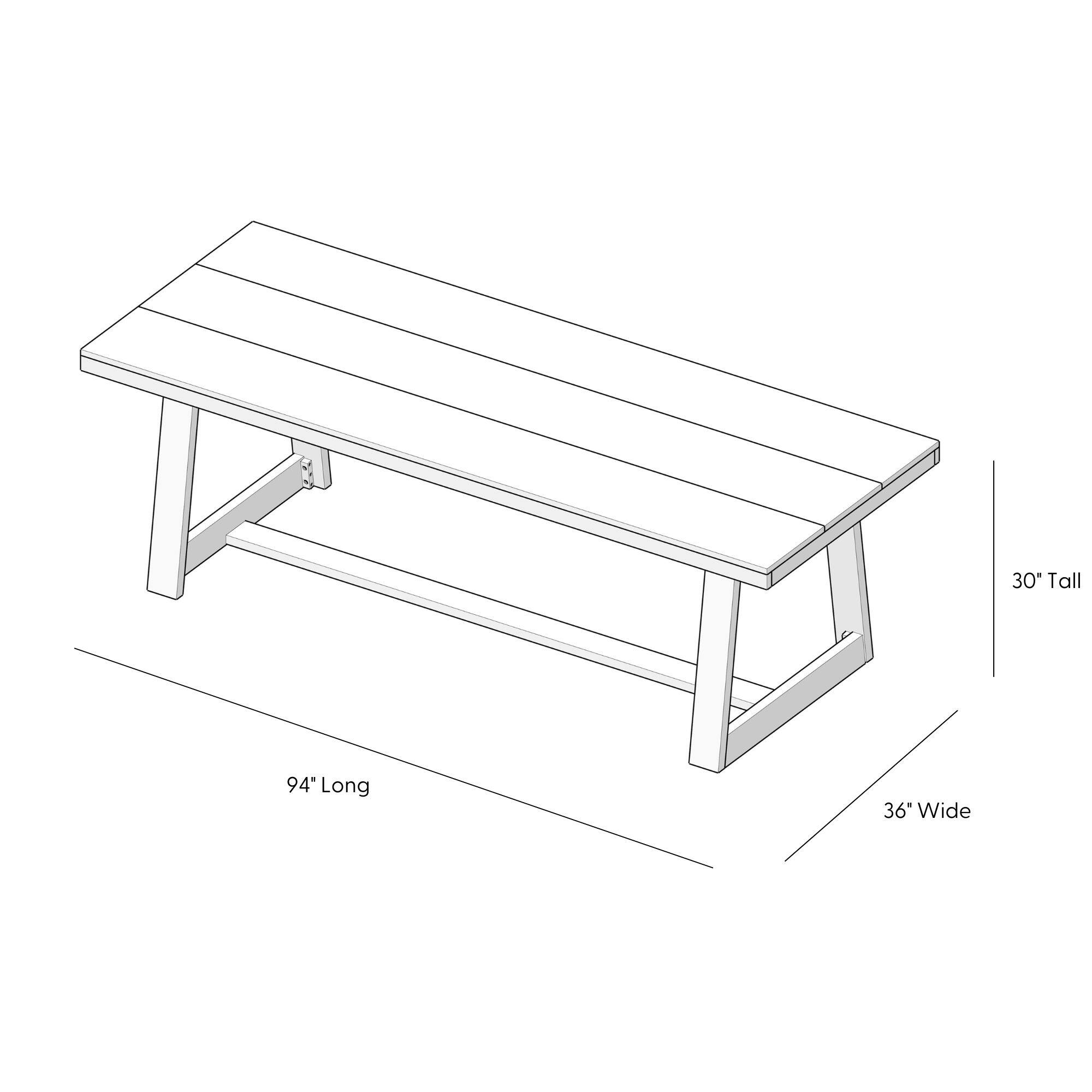 30" Tall, 94" Long, 36" Wide