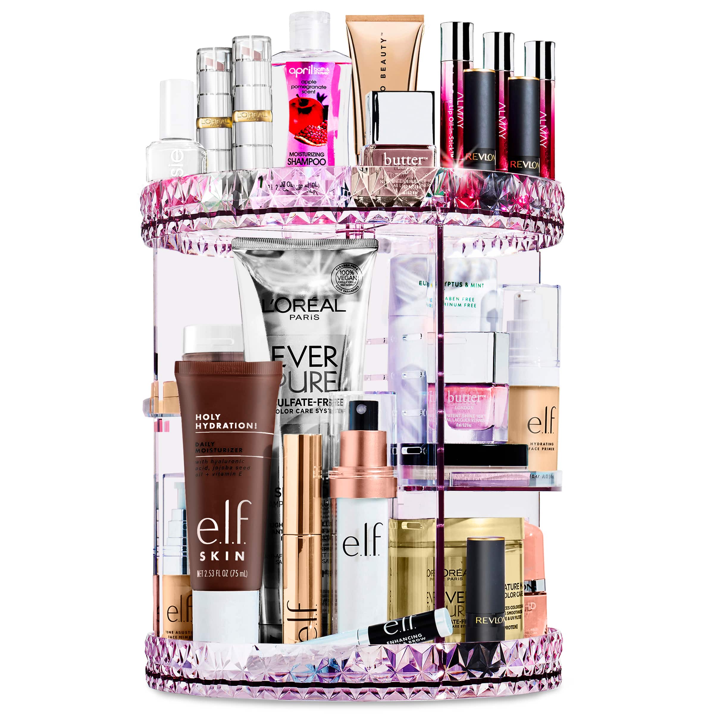 Sorbus - 360 Rotating Makeup Organizer - Adjustable Spinning Cosmetics Shelves - Purple