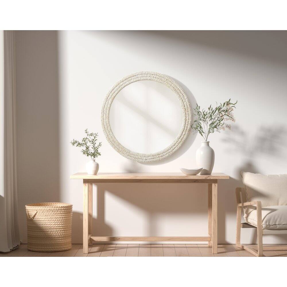 Alt View 3. Elegant Decor - Round Cornhusk Mirror 30x30 in Linen White - Linen White.