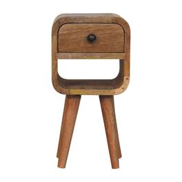 Artisan Furniture - Solid Wood Extra Mini -ish Curve Lower Bedside, 1 Drawer, 1 Open Slot, Nordic Legs, Light Brown - Oak