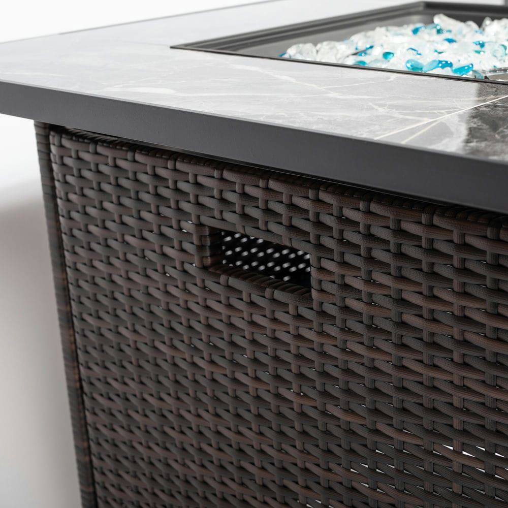 Alt View 2. Resenkos - 30" Propane Gas Fire Pit Table, 50000 BTU Square Fire Pit, Tile Tabletop with Beautiful Wicker Base, Brown.