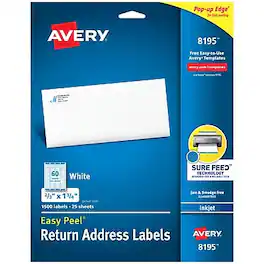 Avery - Easy Peel Inkjet Return Address Labels, 2/3" x 1-3/4", White, 1500 Labels/Pack (8195) - Matte White