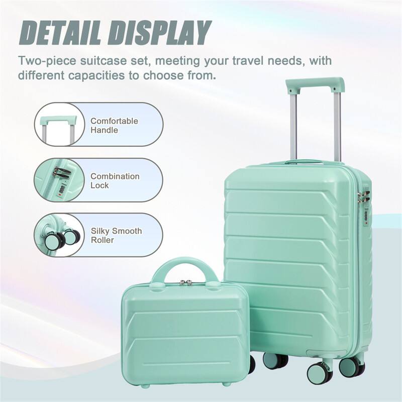 DETAIL DISPLAY  
Two-piece suitcase set, meeting your travel needs, with different capacities to choose from.  

- Comfortable Handle  
- Combination Lock  
- Silky Smooth Roller