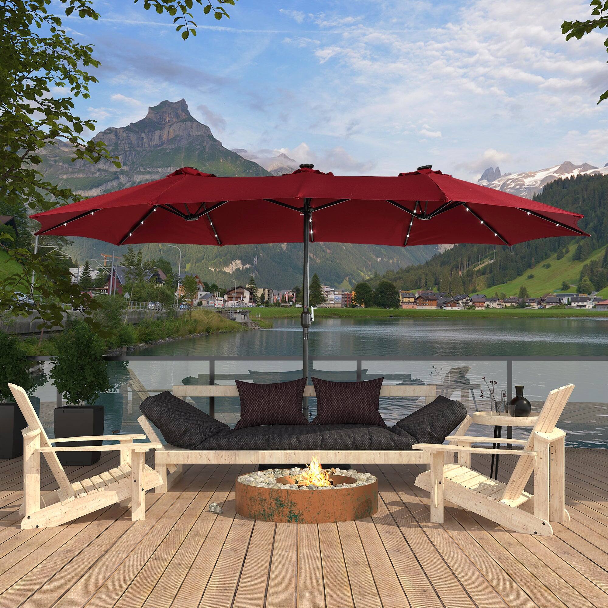 Alt View 3. Boyel Living - 15 FT Extra Large Double Sided Patio Umbrella with Base and Solar LED - Red.