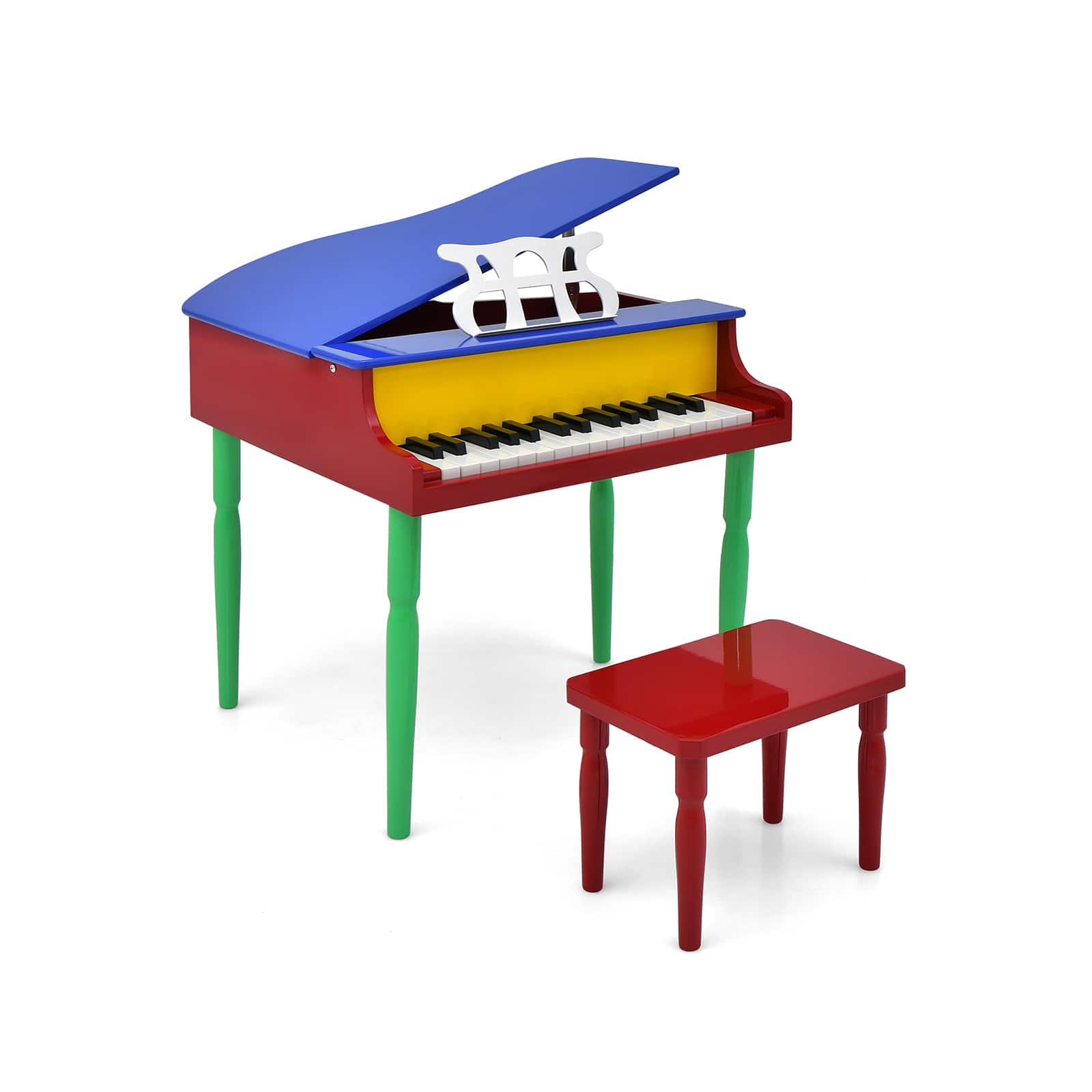 Ecooso - 30-Key Wooden Kids Grand Piano with Bench and Music Stand, Pretend Play Instrument