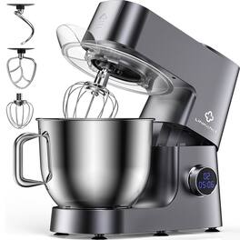 Anysun - 7.4 QT Stand Mixer - 800W, 12-Speed Tilt-Head, Includes Dough Hook, Wire Whip & Beater - Gray