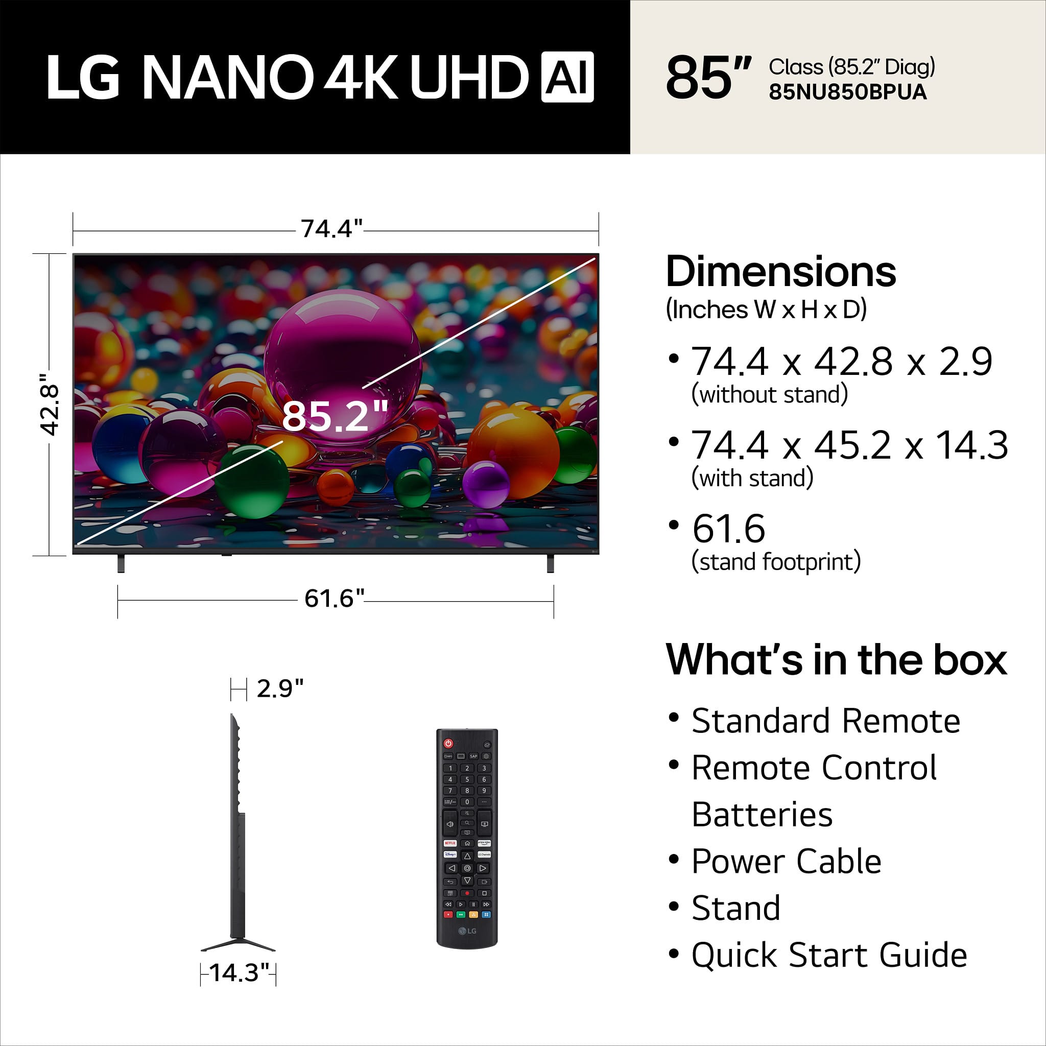 LG 85” Class NU85 Series LED Nano 4K UHD Smart webOS TV (2026