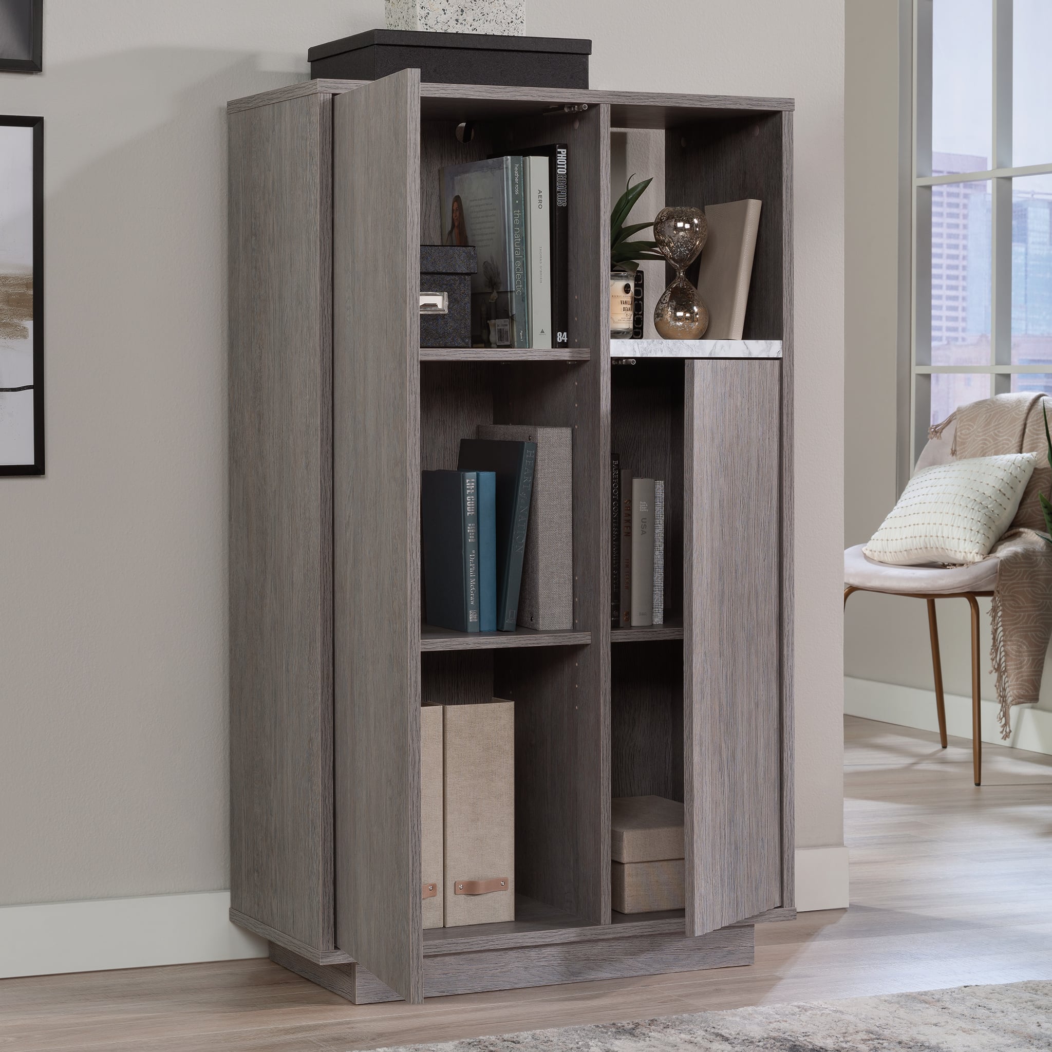 Left Zoom. Sauder - East Rock Storage Cabinet - Ashen Oak.
